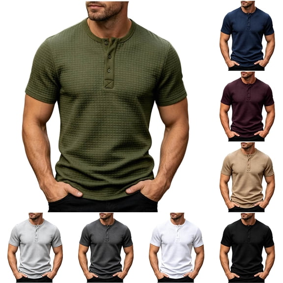 Liweisiy Men's Textured Henley T-Shirt Short Sleeve Notch Neck Solid Color Tees Casual Athletic Summer Tops Wine 2XL