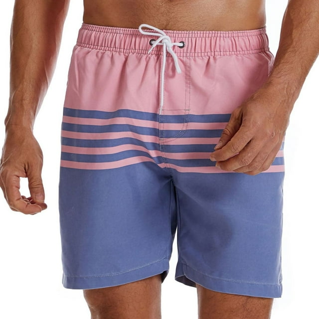 Xihbxyly Bañador para Hombre, Pantalones Cortos de Playa de Secado Rápido, Traje de Baño Estampado a Rayas Hasta La Rodilla, Tela Cómoda, Ropa Informal, Ideal para Surfear y Pescar En Verano, Ideal p