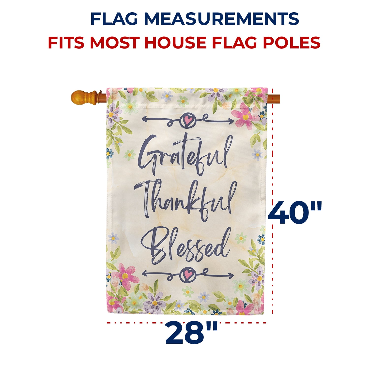 America Forever Grateful Thankful Blessed House Flag 28 x 40 inch Floral Home Spring Summer Autumn Fall Happy Thanksgiving Double Sided Seasonal Outdoor Yard Decorative Flag