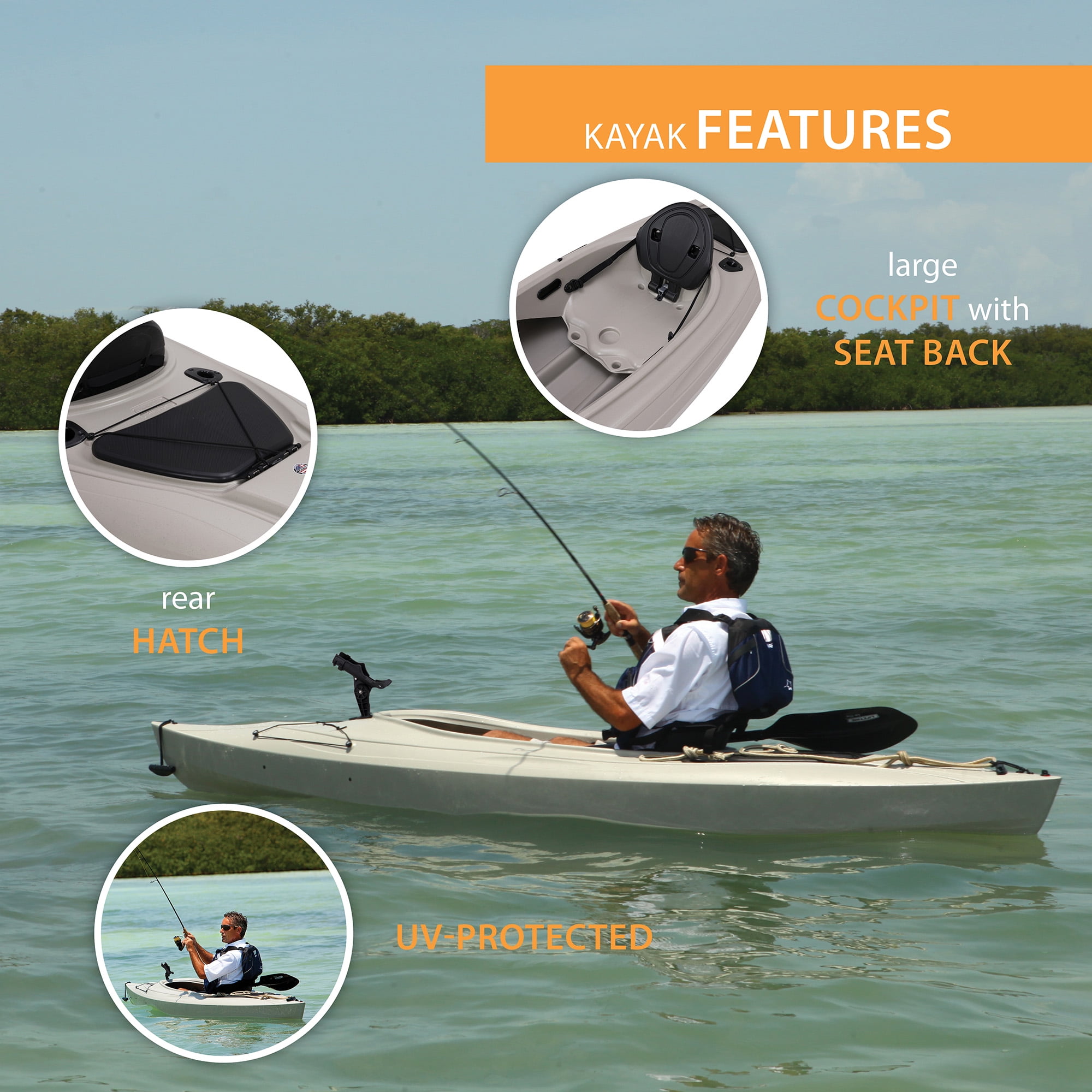 Lifetime Payette Angler 116 inch Sit-Inside Fishing Kayak, Sandstone (90235)
