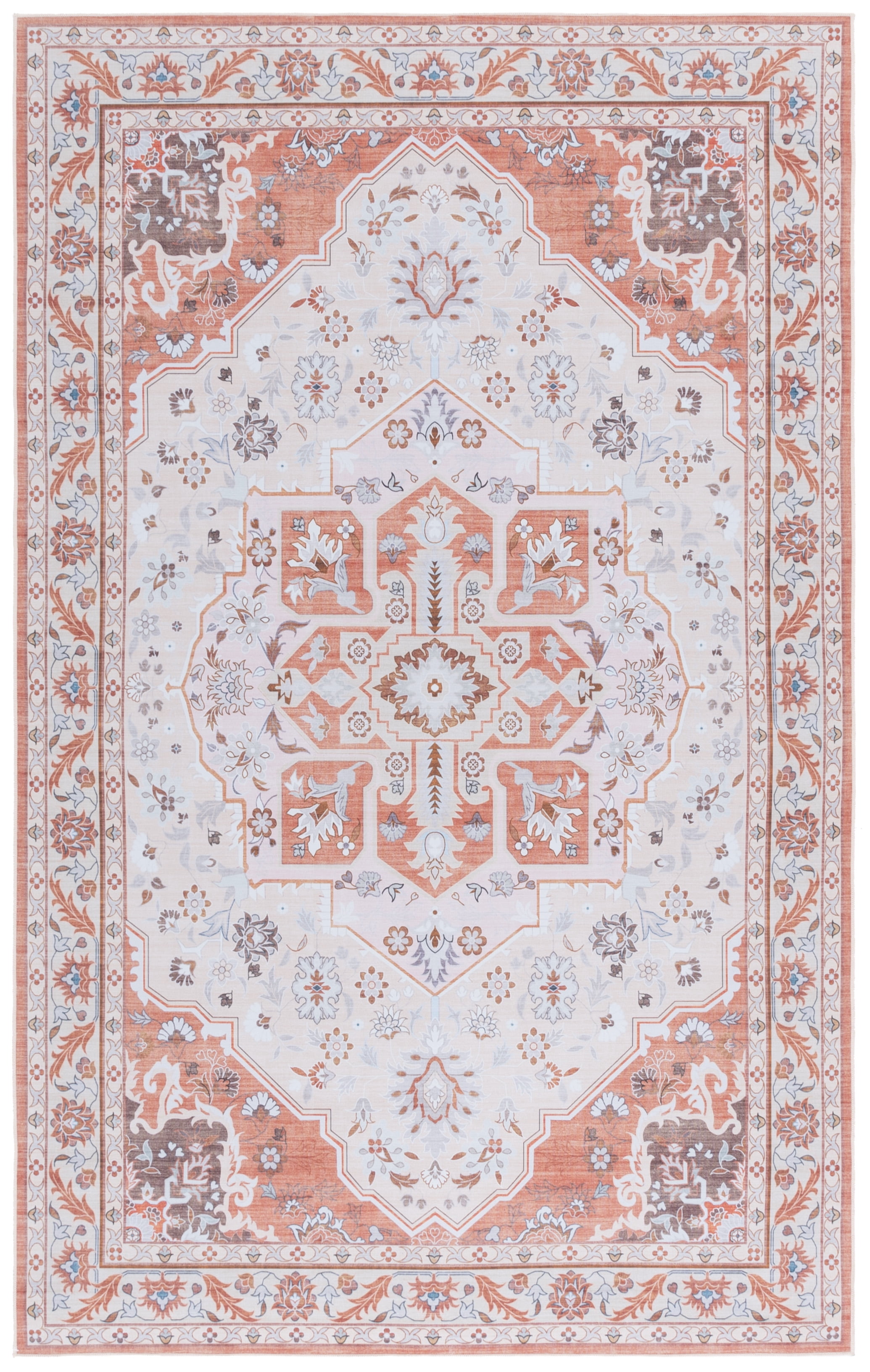 SAFAVIEH Tucson Luvina Oriental Machine Washable Area Rug, Rust/Ivory, 5' x 8'