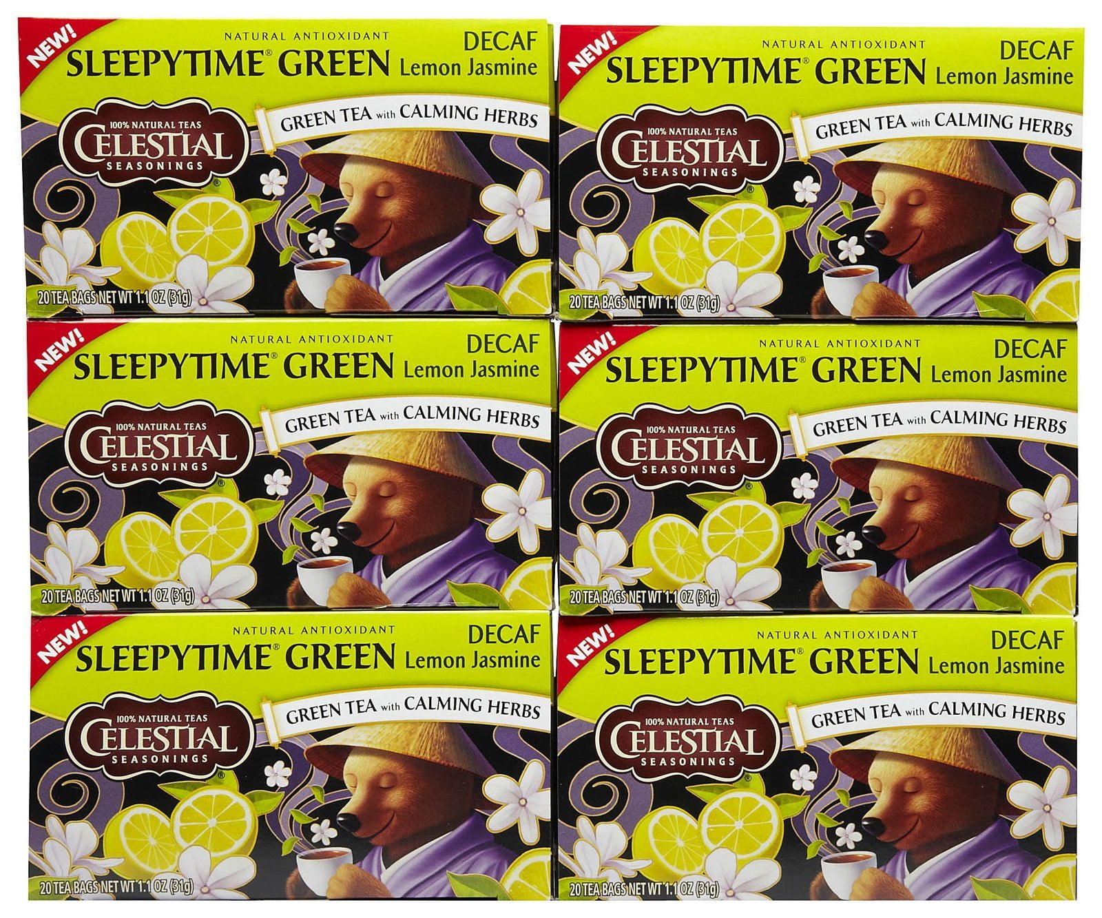 Celestial Seasonings Sleepytime Decaf Lemon Jasmine Green Tea Bags with Calming Herbs - 20 ct - 6 Pack