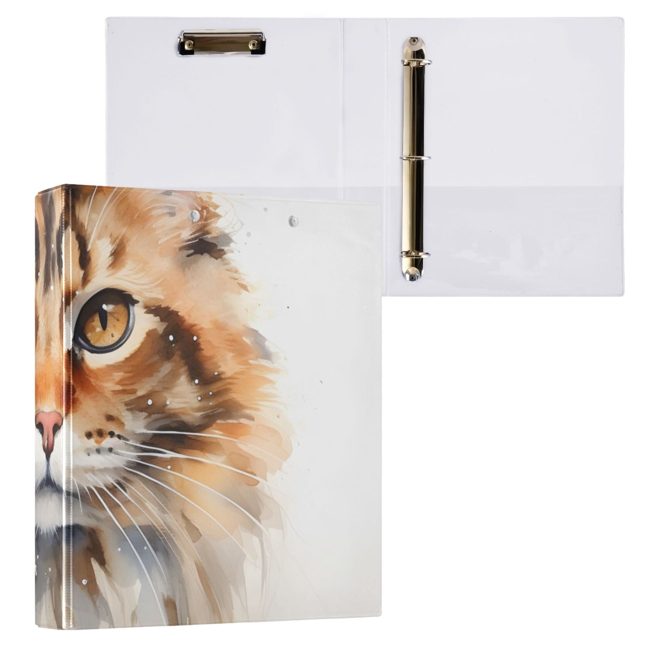 Burdine Cat File Folder 3 Ring Binders 1.5 inch Hardcover File Folders with Interior Pockets A4 Size Organizer for School Office Hospital