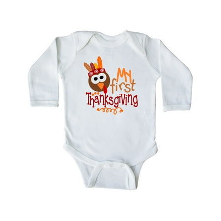 

Inktastic My 1st Thanksgiving Cute Turkey with Feathers Gift Baby Boy or Baby Girl Long Sleeve Bodysuit