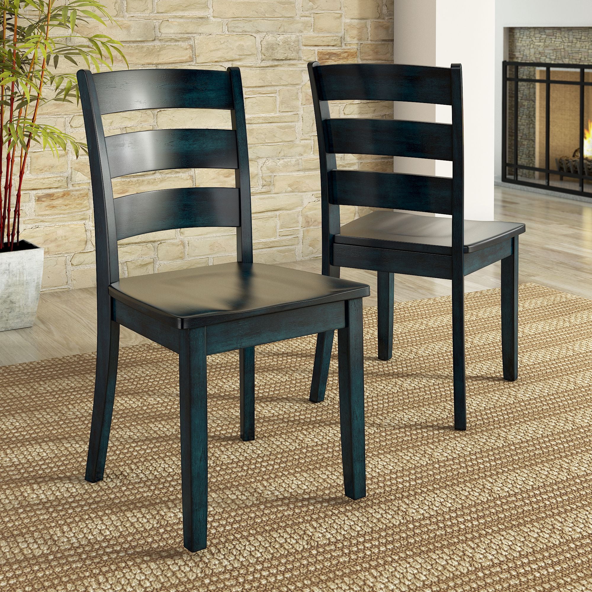 Lexington 5-Piece Dining Set with Round Table and 4 Ladder Back Chairs, Antique Denim