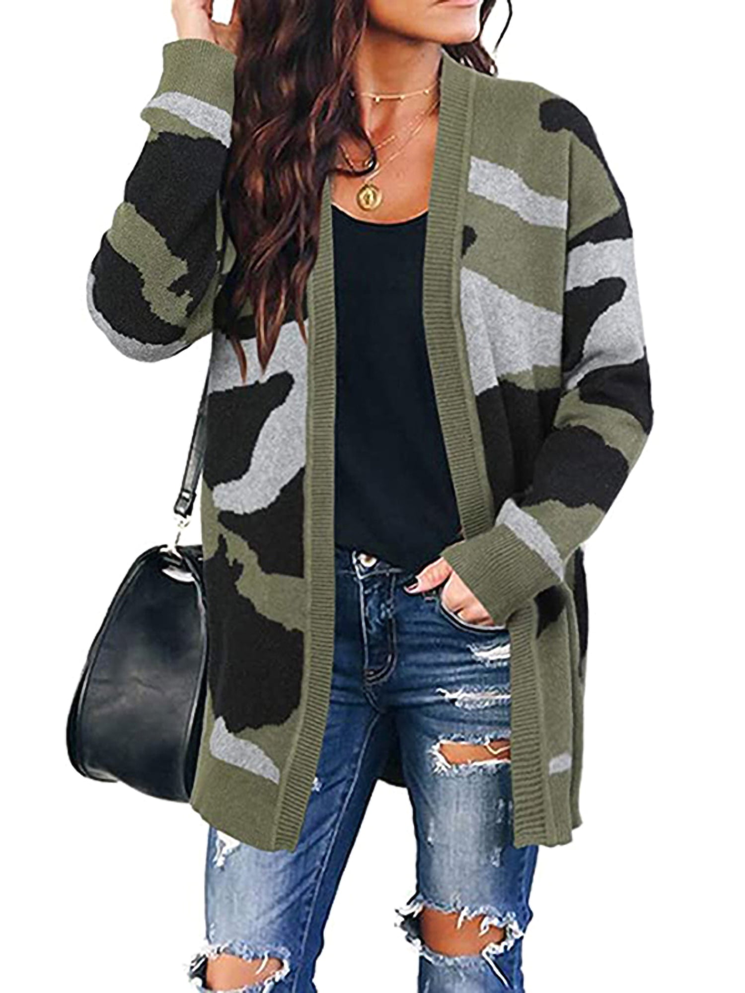 Womens Ladies Plus Size Camouflage Print Long Sleeve V-Neck Button Blouse Pullover Tops Shirt Loose Topcoat 