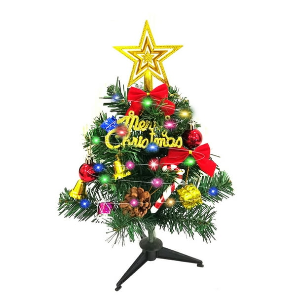 Injueey Decoraciones navideñas en miniatura verdes, adornos festivos para iluminación colorida, pensativo Kits de decoración para fiestas Linternas de árboles verdes