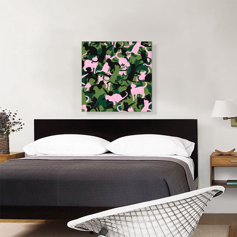 ARTCANVAS Army Green Pink Black Camo Camouflage Cat Kitten Pattern