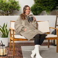 thumbnail image 2 of PAVILIA Blanket Hoodie for Women Tan, Sherpa Wearable Blanket Men, Cozy Oversized Sweatshirt Blanket, Warm Fleece Hooded Blanket Sweater with Sleeves and Giant Pocket, Taupe, 2 of 9