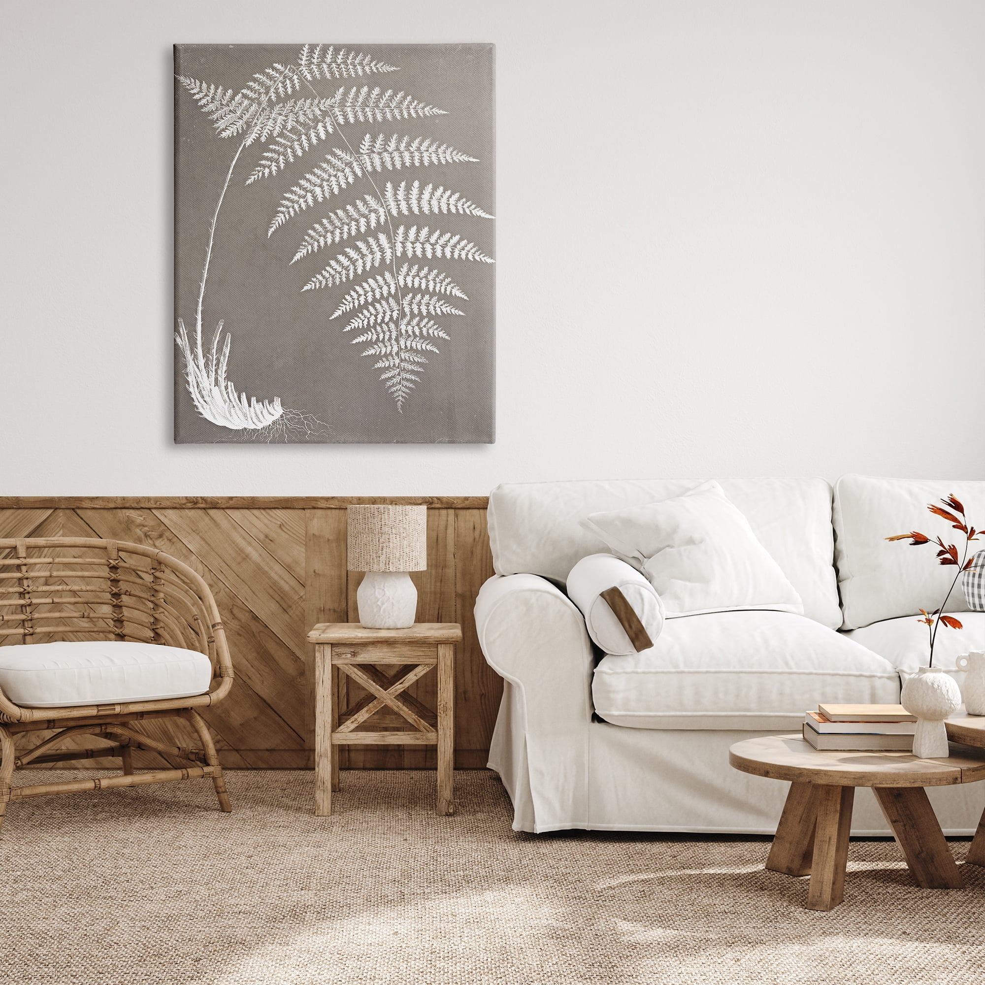 Stupell Industries Fern Leaves Roots Growing Botanicals Neutral Tones Graphic Art Gallery Wrapped Canvas Print Wall Art, Design by Graffitee Studios