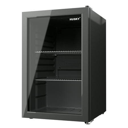 Husky 69L Reversible Glass Door Beverage Refrigerator 2.4 Cu. ft. Freestanding Mini Fridge in Black  New