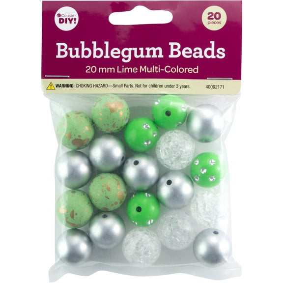 CousinDIY Bubblegum Bead 20mm 20/Pkg-Lime Mix
