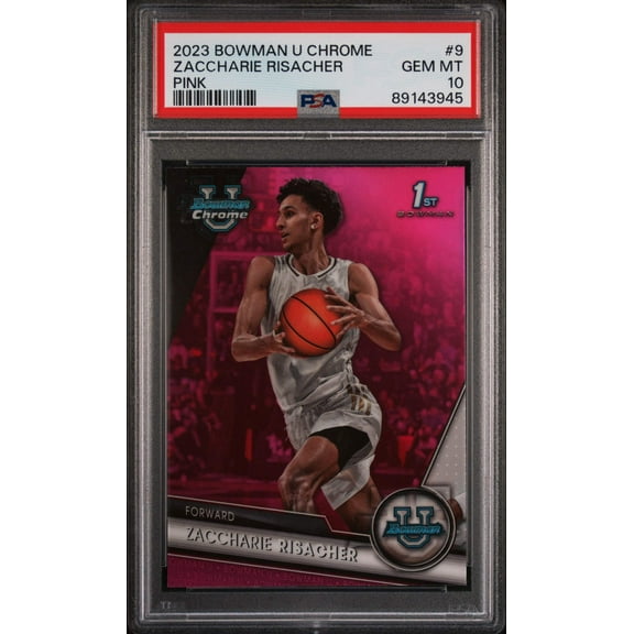 Graded 2023 Topps Bowman U Chrome Zaccharie Risacher #9 Pink Rookie RC Basketball Card PSA 10 Gem Mint