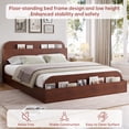 thumbnail image 2 of QUEEN Size Bed Frame, Low-Profile Platform Bed Frame with Storage Headboard & Footboard — Wooden Slat Support, No Box Spring Required, Red peach wood, 2 of 5