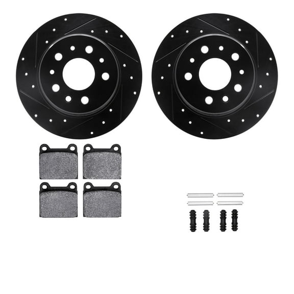 Dynamic Friction Company Rear Brake Rotors-Drilled and Slotted-Black with 5000 Advanced Brake Pads includes Hardware 8512-63008