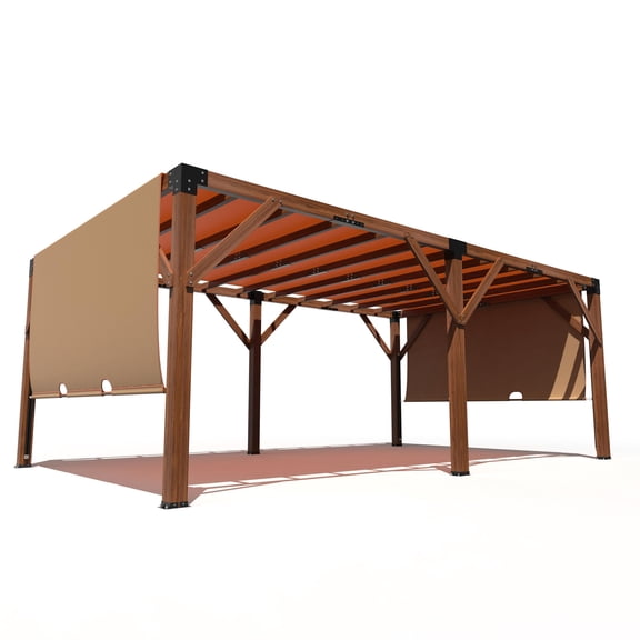 QinaQin Cedar Wood Pergola,Aluminum Pergola Solid Structure with Retractable Shade Canopy for Outdoor Deck,Garden,Wood