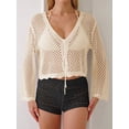 thumbnail image 2 of Womens Hollowout Crop Summer Solid Color Long Sleeves Lace Up Beach Casual Cover Up Shawl Blouse Top  One Size, 2 of 6