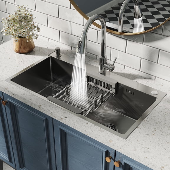 lemontalking 28" x 18" Silver Undermount Kitchen Sink Single Bowl Basin Stainless Steel Kitchen Bar with with Multiple Accessories