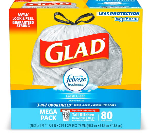 Unscented Glad Forceflexplus Tall Kitchen Drawstring Trash Bags 80 Ct