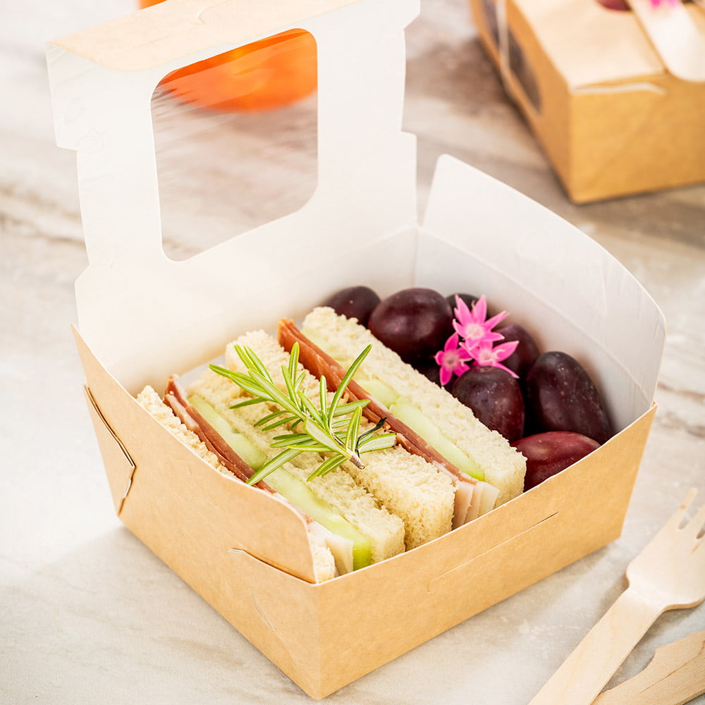 Cafe Vision 35 oz Rectangle Kraft Paper Medium Bio Lunch Box
