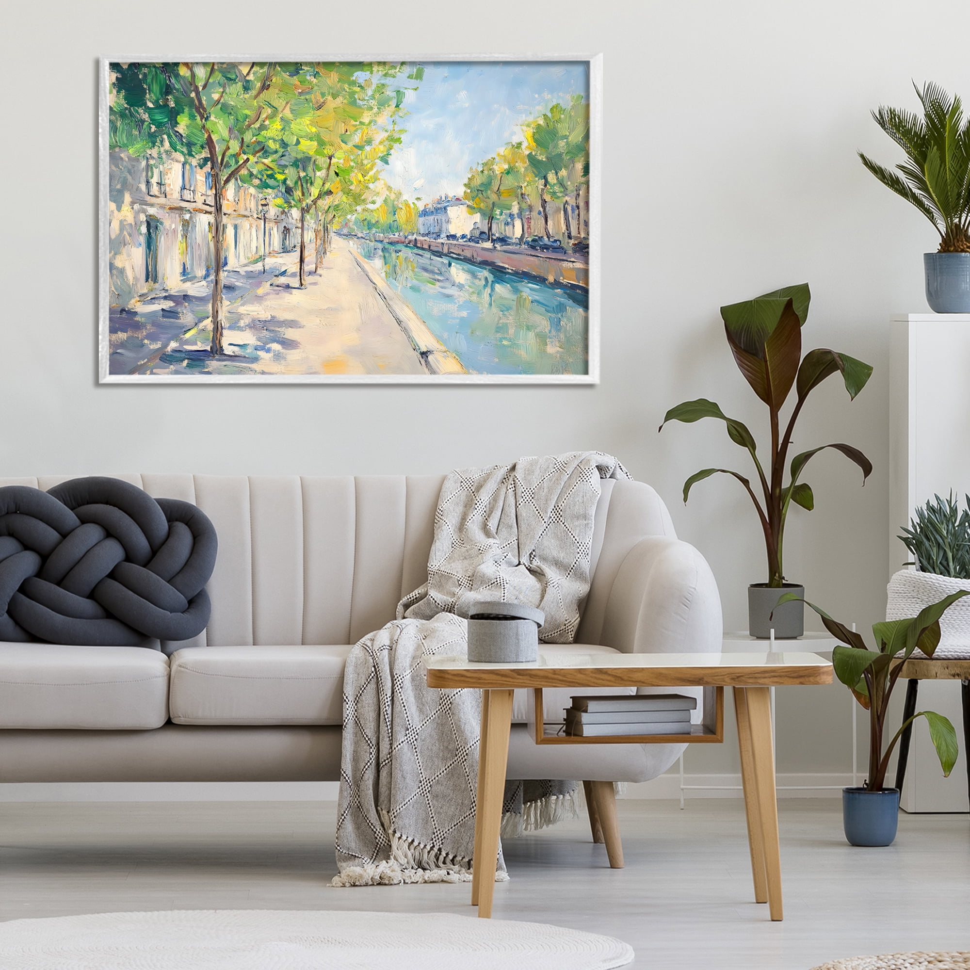 Stupell Industries Montrouge Canal Promenade White Framed Giclee Art, design by Creative Studio