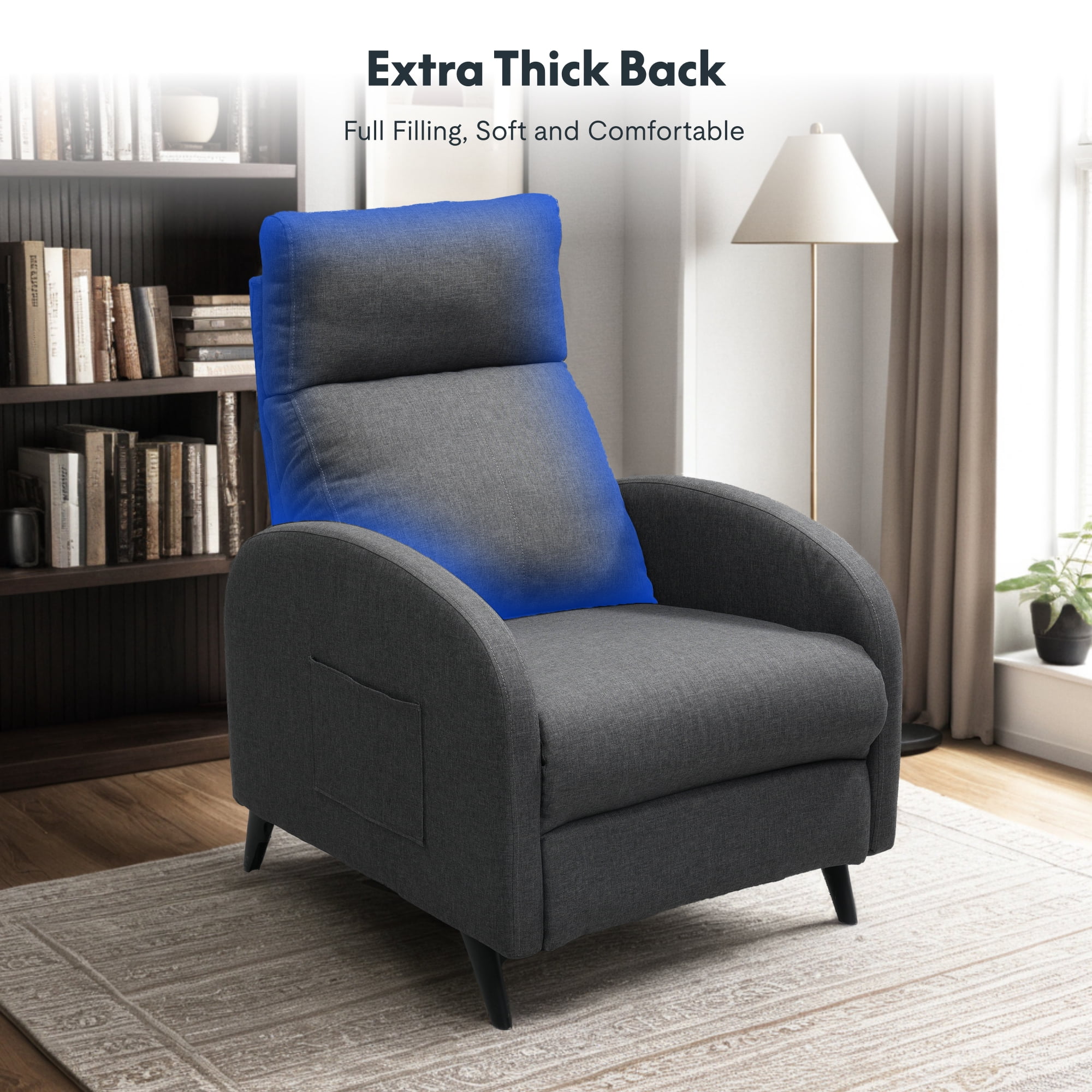 FLEXISPOT Pushback Recliner Chair Fabric Small Recliner Sofa Home Adjustable Reclining Chair Single Sofa with Padded Seat Backrest for Living Room,Gray