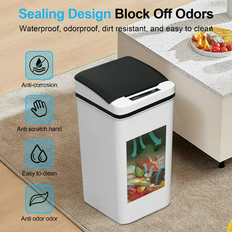 Funest Motion Sensor Trash Can – 3.2 Gallon, Slim Touchless Bathroom Garbage Can With Lid, Auto Open/Close, White