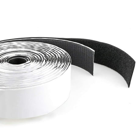 Tape Roll 1 inch width Black Velcro Tape with Strong Adhesive for Securing Long wires, Cases, Frames Hook & Loop Fastener - Holds upto 4lb - 10M