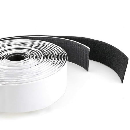 Tape Roll 1 inch width Black Velcro Tape with Strong Adhesive for Securing Long wires, Cases, Frames Hook & Loop Fastener - Holds upto 4lb - 10M (Best Tape For Fabric)