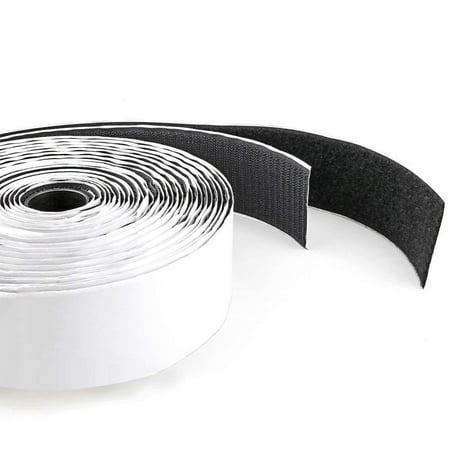 - Tape Roll 1 inch width Black Velcro Tape with Strong Adhesive for Securing Long wires, Cases, Frames Hook & Loop Fastener - Holds upto 4lb - 10M Long