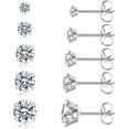 thumbnail image 6 of Papapt 5 Pairs Stud Earrings Set, Hypoallergenic Cubic Zirconia 316L Earrings Stainless Steel CZ Earrings 3-8mm (Steel color), 6 of 10