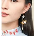 thumbnail image 3 of EOEMY Chinese Natural Jade Shellfish Ear Stud Golden Plating Ginkgo Leaf Earrings, 3 of 8