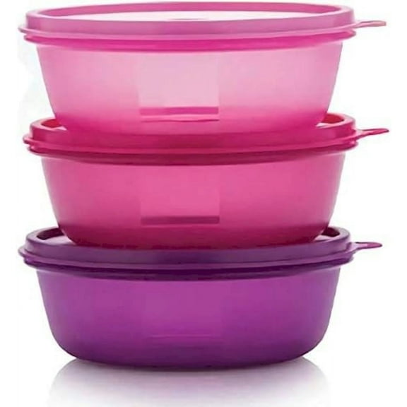 Tupperware Pink, Purple Leftover Bowl Set Storage Food Containers (600ML x 3pcs)