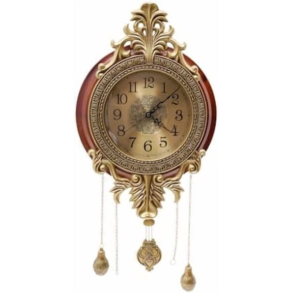 Retro Wall Clock with Swinging Pendulum, Large Metal Silent Wall Clock for Living Bedroom Wall Vintage Decor, Battery Operated, European Victoria Mid Century Style$$Home Decor, Kitchen, & Other