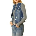 thumbnail image 5 of INSPIRE CHIC Women's Turn Down Collar Button Denim Washed Vest, 5 of 7