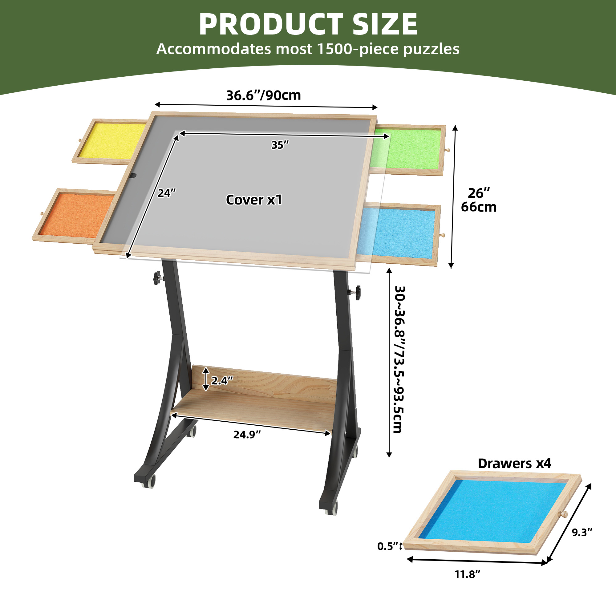 Uforic Jigsaw Puzzle Table with 4 Drawer, Legs and Wheels, Adjustable Up Level Mesa Gamer Tables