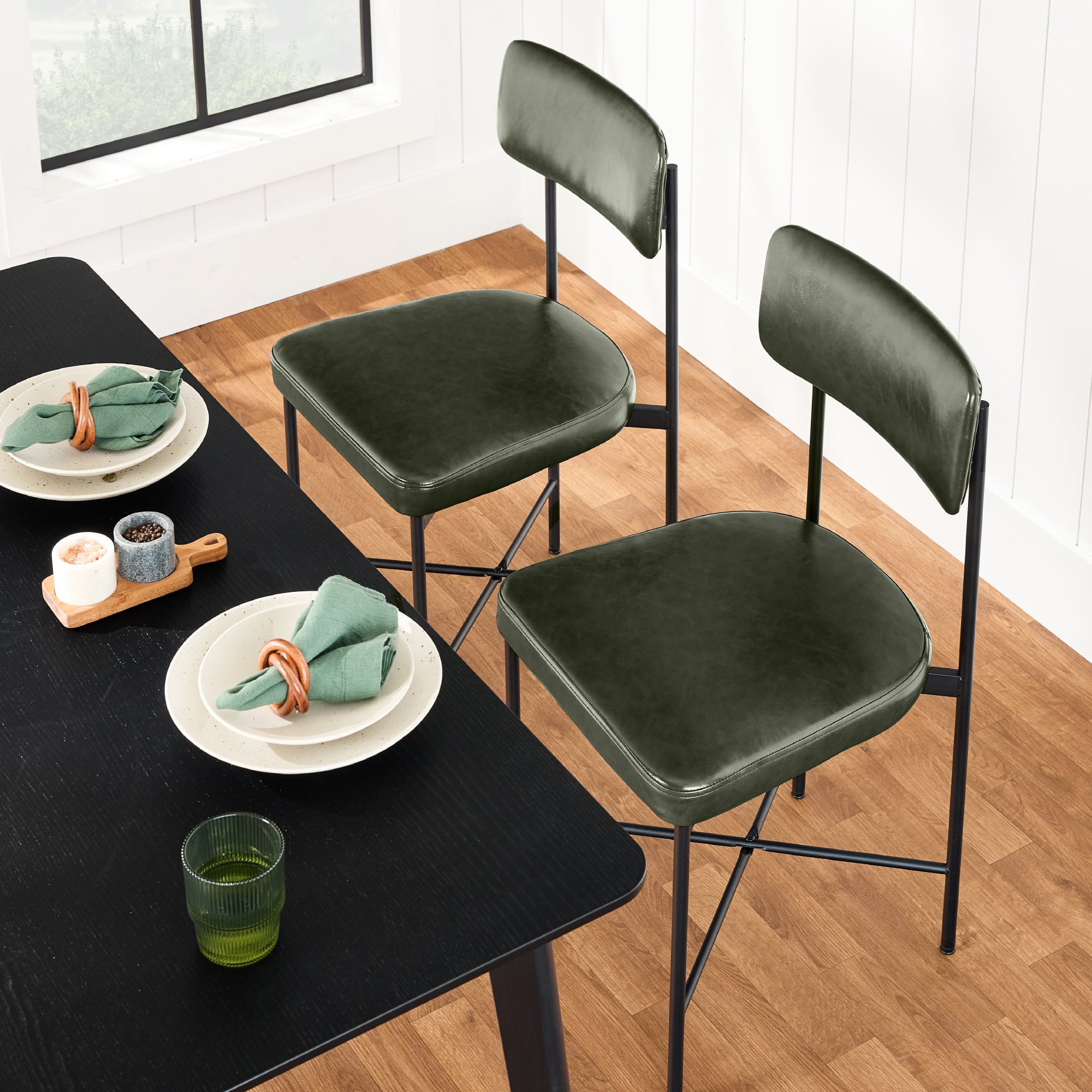 Best Choice Products Faux Leather Dining Chair Set of 2, Standard Height w/ Metal Frame - Moss Green