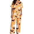 thumbnail image 4 of Halloween Pajamas Women Casual Full Printed Silk Satin Short Sleeve Button Down Lapel Pocket Shirts Loose Straight Pants Comfy Sleepwear Fall Winter 2 Pc Women's Loungewear Sets Orange XXL, 4 of 7