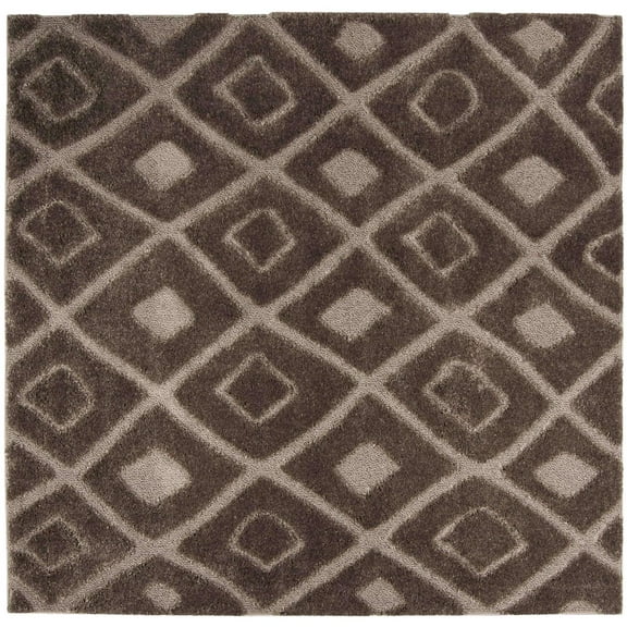 Safavieh Olympia Shag Aifric Geometric Area Rug-Color:Mushroom,Shape:Square,Size:6'-7" X 6'-7"