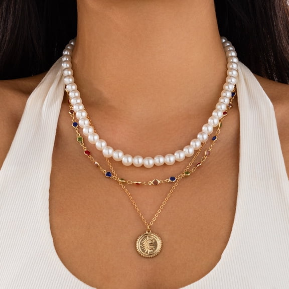 NICKSUN Trendy Layered Beaded Small Pearl Choker Coin Pendant Necklaces for Women Statement Vintage Chain Pearls Necklace Non Tarnish Party Jewelry