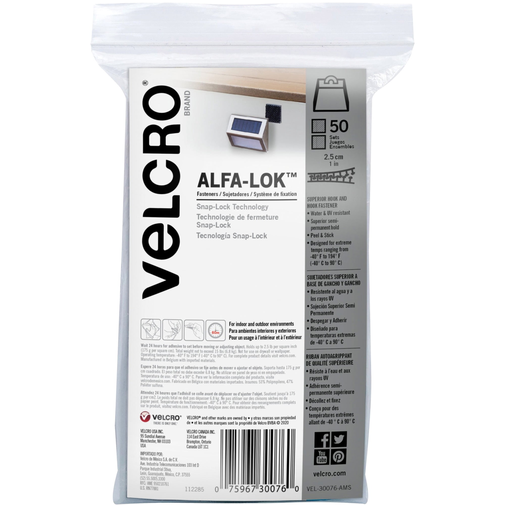 VELCRO&reg; Alfa-Lok Fasteners - 1" Length x 1" Width - 1 Pack