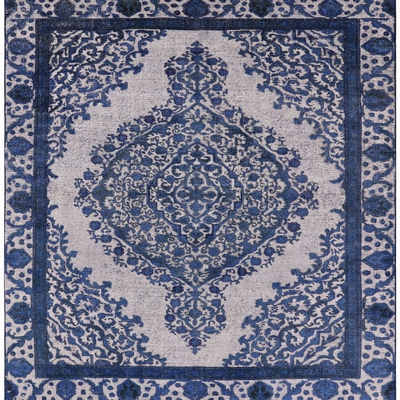 Ahgly Company Machine Washable Indoor Square Industrial Modern Lapis Blue Area Rugs, 3' Square