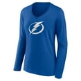 thumbnail image 2 of Women's  Blue Tampa Bay Lightning Primary Logo Long Sleeve V-Neck T-Shirt, 2 of 3