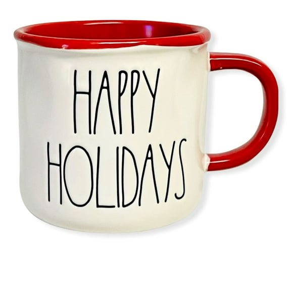Rae Dunn White HAPPY HOLIDAYS Ceramic Mug with Black LL Letter Tea Mug