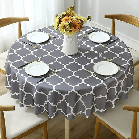

CUH Classic Moroccan Pattern Trim Round Tablecloth Washable Polyester Table Cover for Kitchen Farmhouse Rustic Banquet Tabletop Use (Dark Gray 40 Round)