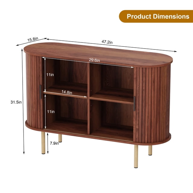 Kojooin 47 in Mid-Century Modern Sideboard Buffet Cabinet with Sliding Door Storage for Kitchen or Entryway