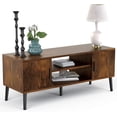 thumbnail image 1 of QRInnovations Mid-Century Modern 45" TV Stand with 2 Side Doors Entertainment Center Console for Living Room Bedroom Office- Supports up to 55 Inch TV & 150 lbs Large Cabinet w/Shelves, 1 of 7