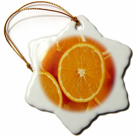0.25 Slice - 3dRose Fresh Orange Slices, Snowflake Ornament, Porcelain, 3-inch