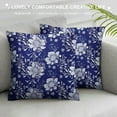 thumbnail image 3 of MLJA Navy and White Throw Pillow Cushion Cover, Scroll Pattern with Little Rural Wildflowers and Buds Feminine , Decorative Square Accent Pillow Case,Indigo White, 3 of 5