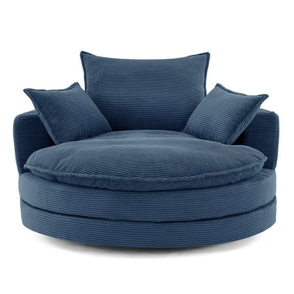 360° Swivel Sofa Chair Accent Barrel Chair 57.5" Swivel Round Chair with Dual-Layer Cushion Design and 3 Removable Pillows for Living Room, Bedroom, Office and Hotel (Blue)